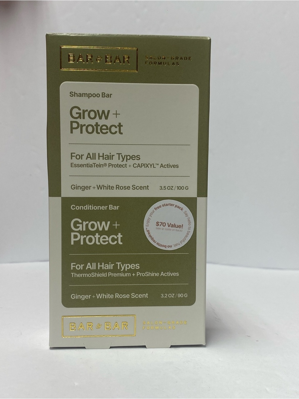 Grow + Protect Shampoo & Conditioner Bar Set in Olive/White